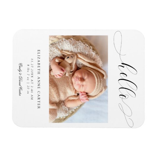 Hallo nieuwe baby Calligraphy Swashes Elegant Mini Magneet (Horizontaal)