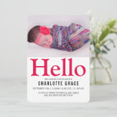 hallo nieuwe baby, helder roze, op maat gemaakt aankondiging (Staand voorkant)