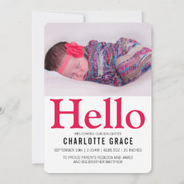 hallo nieuwe baby, helder roze, op maat gemaakt aankondiging