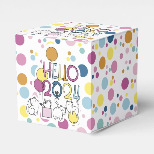 Hallo Nieuwjaar 2024 Met Spelen Katten Bedankdoosjes (Voorkant Zijde)