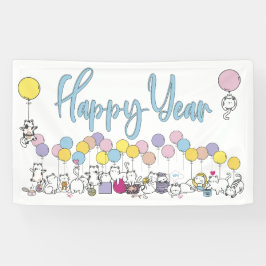 Hallo Nieuwjaar 2024 Met Spelen Katten Spandoek