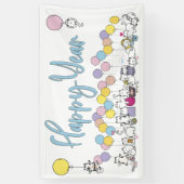 Hallo Nieuwjaar 2024 Met Spelen Katten Spandoek (Verticaal)