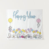 Hallo Nieuwjaar 2024 Met Spelen Katten Wandkleed (Voorkant (horizontaal))