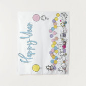 Hallo Nieuwjaar 2024 Met Spelen Katten Wandkleed (Voorkant)