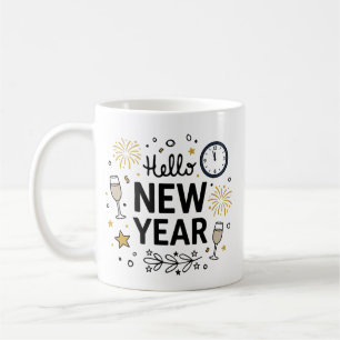 Hallo Nieuwjaar Cute Handgetekende Vuurwerk Mok