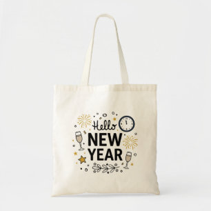 Hallo Nieuwjaar Cute Handgetekende Vuurwerk  Tote Bag