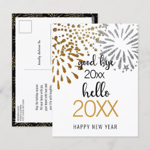 hallo nieuwjaar Festive Fireworks Gold Glitter Chi Briefkaart