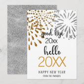 hallo nieuwjaar Festive Fireworks Gold Glitter Chi Feestdagenkaart (Voorkant / Achterkant)
