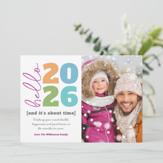 Hallo Nieuwjaar foto vet modern custom add jaar Feestdagenkaart (Staand voorkant)