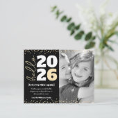 Hallo Nieuwjaar Foto Zwart Goud Modern Custom Year Feestdagenkaart (Staand voorkant)