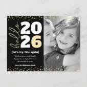 Hallo Nieuwjaar Foto Zwart Goud Modern Custom Year Feestdagenkaart (Voorkant)