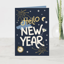 Hallo Nieuwjaar - Middernacht Feestelijk Nieuwjaar Kaart