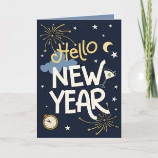 Hallo Nieuwjaar - Middernacht Feestelijk Nieuwjaar Kaart