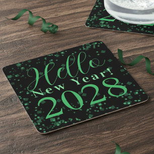 Hallo Nieuwjaar! Oud en Nieuw Groen Zwart Glitter Kartonnen Onderzetters
