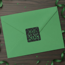Hallo Nieuwjaar! Oud en Nieuw Groen Zwart Glitter Vierkante Sticker