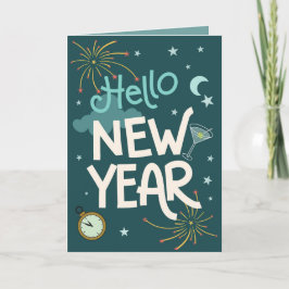 Hallo Nieuwjaar - Turquoise Festive Nieuwjaarsvier Kaart