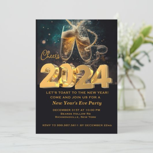 hallo Nieuwjaar zwart Gold Moderne Aangepast jaar  Kaart (Staand voorkant)