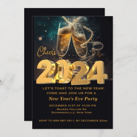 hallo Nieuwjaar zwart Gold Moderne Aangepast jaar  Kaart (Voorkant / Achterkant)