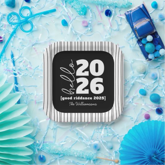 hallo nieuwjaar zwart wit, aangepaste jaarnaam papieren bordje (Feest)