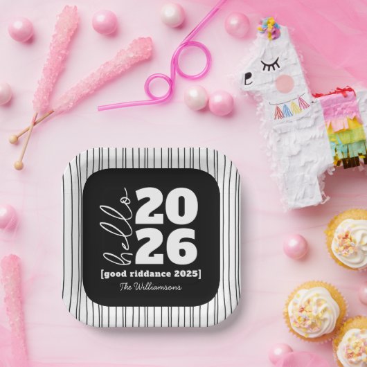 hallo nieuwjaar zwart wit, aangepaste jaarnaam papieren bordje (Feest)