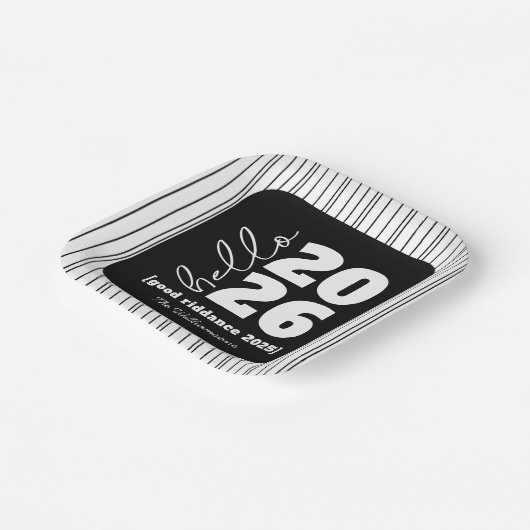 hallo nieuwjaar zwart wit, aangepaste jaarnaam papieren bordje (Gebogen)