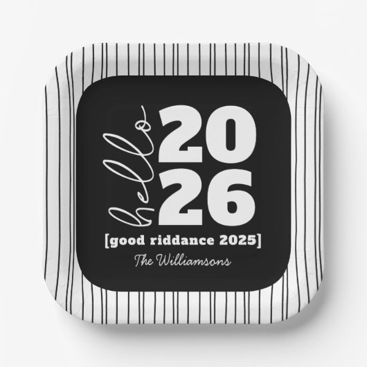 hallo nieuwjaar zwart wit, aangepaste jaarnaam papieren bordje (Voorkant)