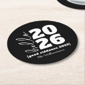 hallo nieuwjaar zwart wit, aangepaste jaarnaam ronde kartonnen onderzetter (Gebogen)