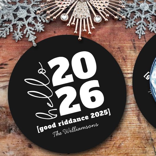 hallo nieuwjaar zwart wit, aangepaste jaarnaam ronde kartonnen onderzetter