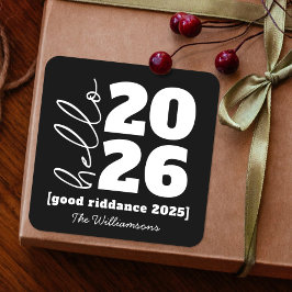 hallo nieuwjaar zwart wit, aangepaste jaarnaam vierkante sticker