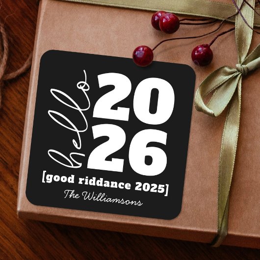 hallo nieuwjaar zwart wit, aangepaste jaarnaam vierkante sticker