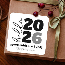 hallo nieuwjaar zwarte witte, standaard jaarnaam vierkante sticker