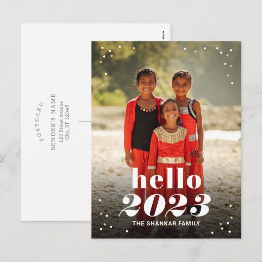 hallo nieuwjaarsfeestdag in EDITABLE Briefkaart (Voorkant / Achterkant)