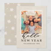 hallo nieuwjaarsfoto van Rustic Faux Burlap Feestdagenkaart (Voorkant / Achterkant)