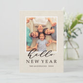 hallo nieuwjaarsfoto van Rustic Faux Burlap Feestdagenkaart (Staand voorkant)