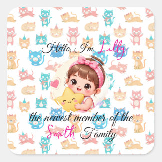Hallo nieuwste lid van familie patronen kat maatwe vierkante sticker