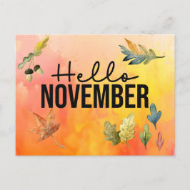 hallo november met de waterverf Falling Leaves Feestdagenkaart