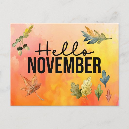 hallo november met de waterverf Falling Leaves Feestdagenkaart (Voorkant)