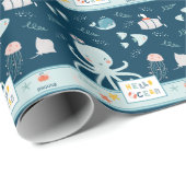 hallo Ocean Octopus en Fish Nautical Blue Kind Cadeaupapier (Rol Hoek)
