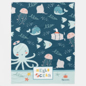 hallo Ocean Octopus en Fish Nautical Blue Kind Fle Fleece Deken (Voorkant)