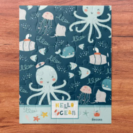 hallo Ocean Octopus en Fish Nautical Blue Kind Legpuzzel