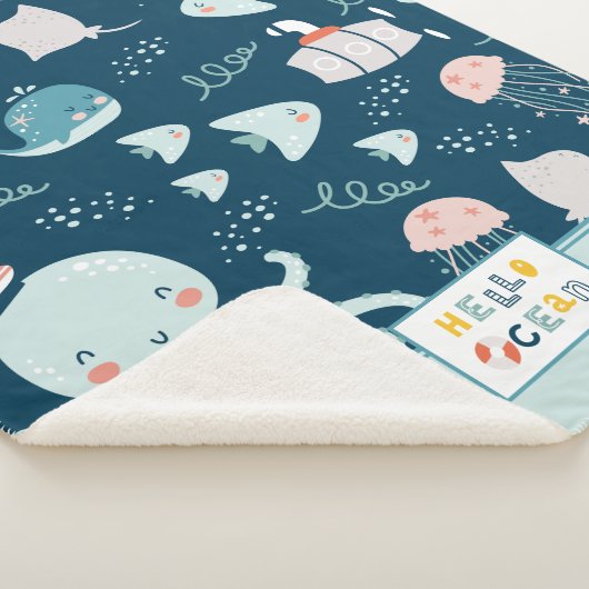 hallo Ocean Octopus en Fish Nautical Blue Kind Sherpa Deken (3/4)