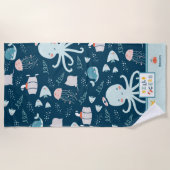 hallo Ocean Octopus en Fish Nautical Blue Kind Strandlaken (Voorkant)