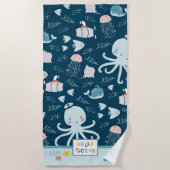 hallo Ocean Octopus en Fish Nautical Blue Kind Strandlaken (Voorkant)