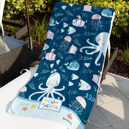hallo Ocean Octopus en Fish Nautical Blue Kind Strandlaken