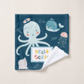 hallo Ocean Octopus Nautical Blue Kind Bathroom Bad Handdoek (Wasdoekje)