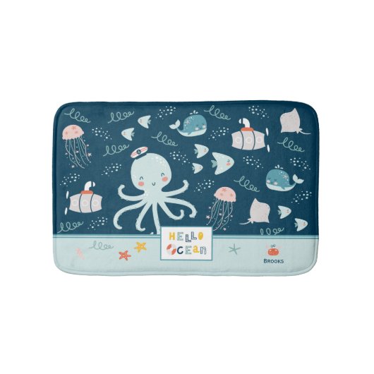 hallo Ocean Octopus Nautical Blue Kind Bathroom Badmat (Voorkant)