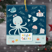 hallo Ocean Octopus Nautical Blue Kind Kerstmis