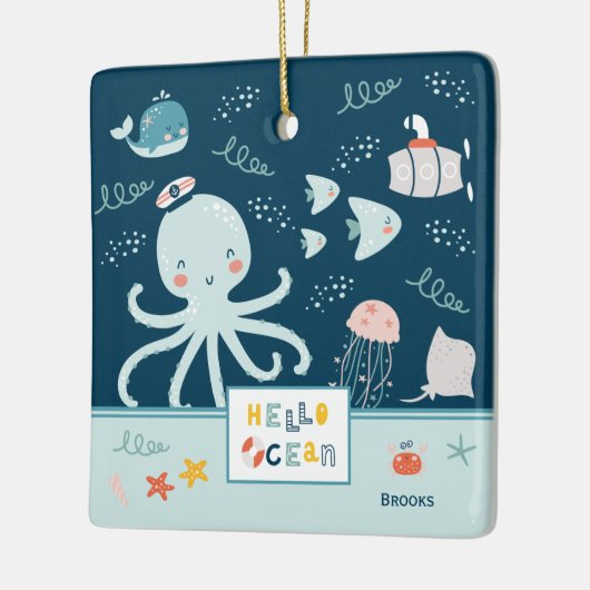 hallo Ocean Octopus Nautical Blue Kind Kerstmis Keramisch Ornament (Links)