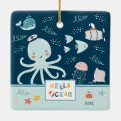 hallo Ocean Octopus Nautical Blue Kind Kerstmis Keramisch Ornament (Achterkant)