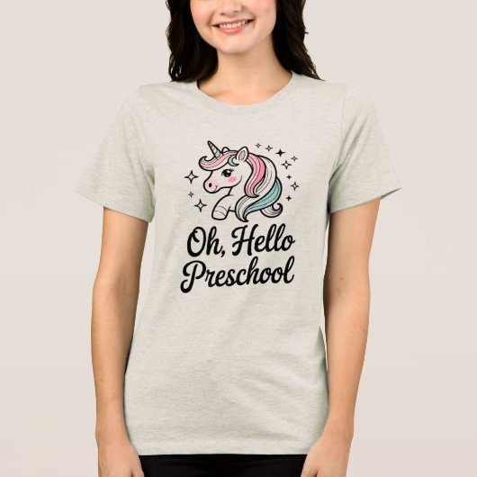 Hallo Oh jee lerarenshirt voor de kleuterschool Tri-Blend Shirt (Voorkant)